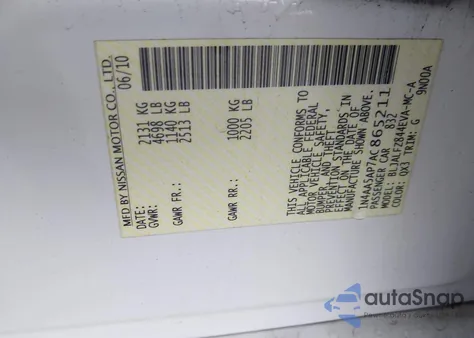 2010 Nissan Maxima 3.5 Sv from USA, damaged, VIN 1N4AA5AP7AC865211